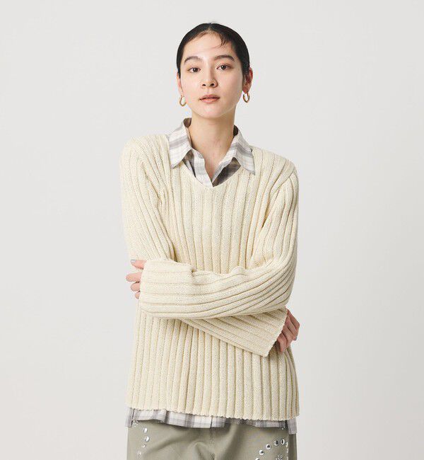 BEAUTY&YOUTH UNITED ARROWS「レーヨンブレンド ワイドリブ Vネックニットプルオーバー」|ニット・セーター|