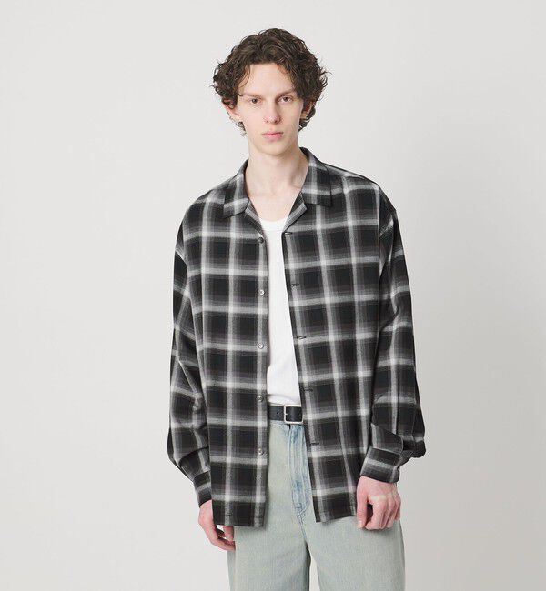 MONKEY TIME「コットン レーヨン オンブレ チェック オープンカラー シャツ」|シャツ・ブラウス|