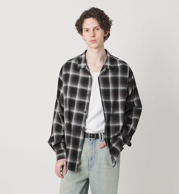 MONKEY TIME「コットン レーヨン オンブレ チェック オープンカラー シャツ」|シャツ・ブラウス|