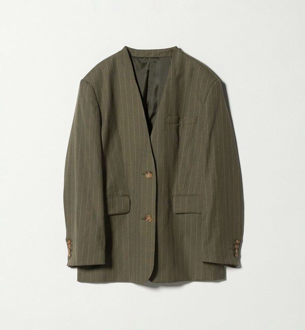 BEAUTY&YOUTH UNITED ARROWS「麻ブレンド ストライプ カラーレス ジャケット」|ノーカラージャケット|