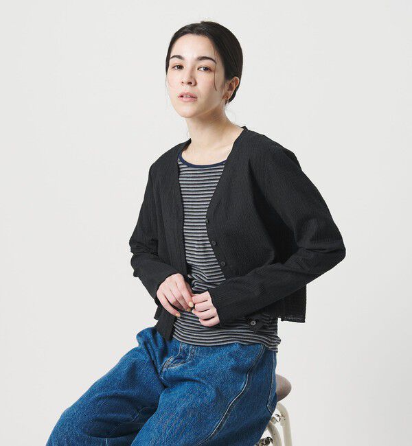 BEAUTY&YOUTH UNITED ARROWS「ソリッド＆チェック Vネック カーディガン」|カーディガン|BLACK