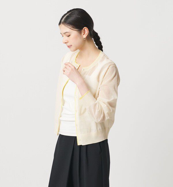 BEAUTY&YOUTH UNITED ARROWS「ライン クルーネック カーディガン ウォッシャブル」|カーディガン|OFF WHITE