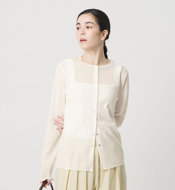 BEAUTY&YOUTH UNITED ARROWS「リングボタン チュール カーディガン ウォッシャブル 接触冷感」|カーディガン|