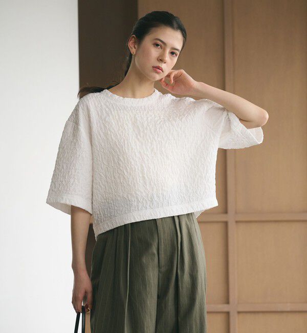 BEAUTY&YOUTH UNITED ARROWS「ジャガード クルーネック 6分袖 プルオーバー」|Tシャツ・カットソー|WHITE