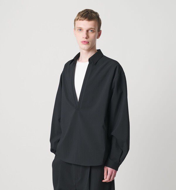 MONKEY TIME「RENU TROシリーズ ディープ Vネック プルオーバー シャツ -セットアップ対応-」|シャツ・ブラウス|BLACK