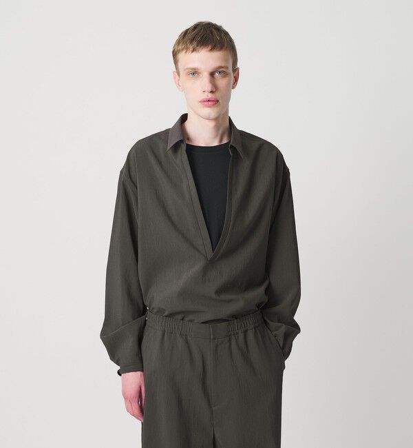 MONKEY TIME「RENU TROシリーズ ディープ Vネック プルオーバー シャツ -セットアップ対応-」|シャツ・ブラウス|DK.GRAY