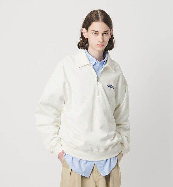 NICE WEATHER「＜NICE WEATHER＞ロゴ スウェットハーフジップ」|スウェット・ジャージ|WHITE