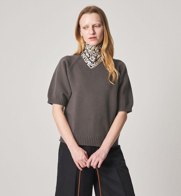 STEVEN ALAN「＜Steven Alan＞コットン ナイロン テープヤーン ハーフスリーブ ニット」|ニット・セーター|DK.GRAY