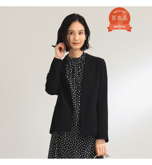 Demi-Luxe BEAMS 「トリアセ カラーレスジャケット＊」|ノーカラージャケット|BLACK