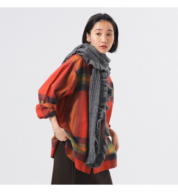 BEAMSBOY「透かし編み フリル ストール」|マフラー|GREY