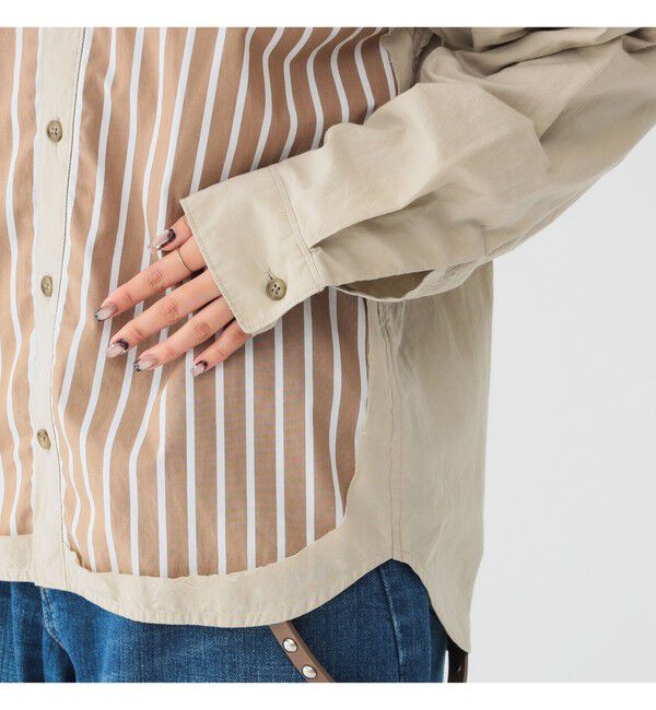 BEAMSBOY「maturely / ストライプ アンド ソリッド カットオフ ロングスリーブ シャツ」|シャツ・ブラウス|