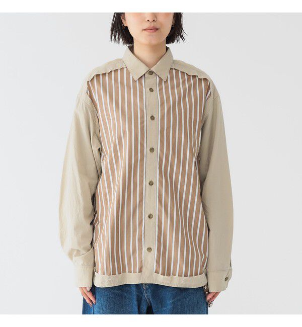 BEAMSBOY「maturely / ストライプ アンド ソリッド カットオフ ロングスリーブ シャツ」|シャツ・ブラウス|