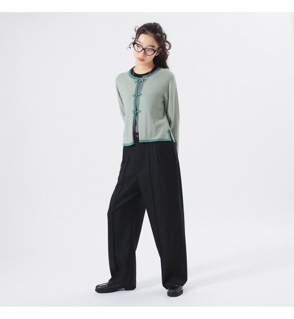 BEAMSBOY「ポリエステル ウール ツープリーツ ワイドパンツ」|チノ|