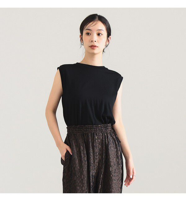 Demi-Luxe BEAMS 「ウォッシャブル ウール ノースリーブ Tシャツ」|Tシャツ・カットソー|BLACK