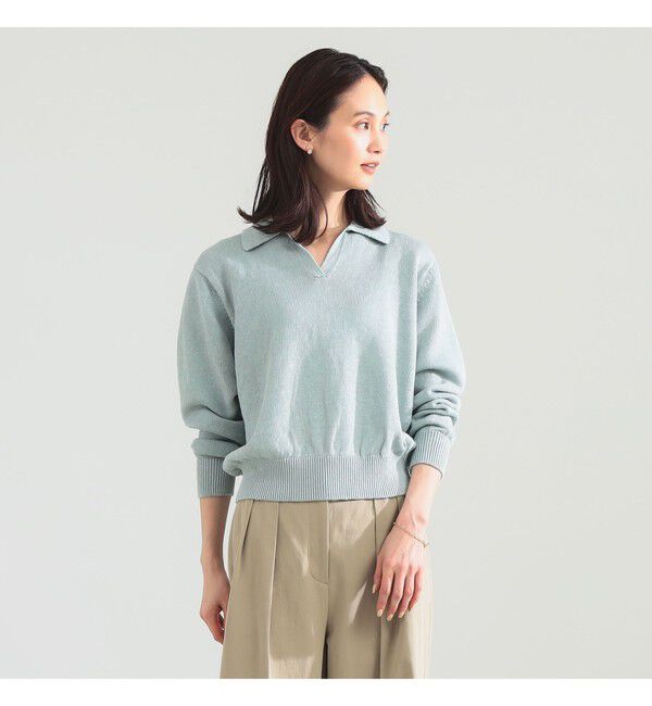 Demi-Luxe BEAMS 「【別注】BATONER / リネン スキッパーネック ニット」|ニット・セーター|別注BLUE