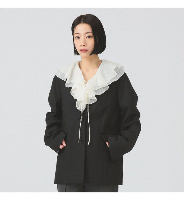 Ray BEAMS 「ノーカラー ビッグ ジャケット」|ノーカラージャケット|BLACK