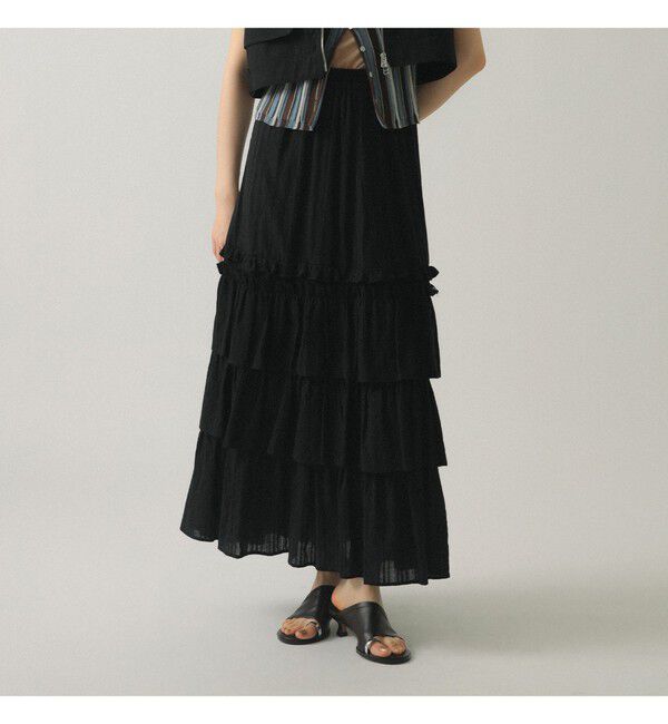 Ray BEAMS 「カットソーレース ティアード スカート」|スカート|BLACK