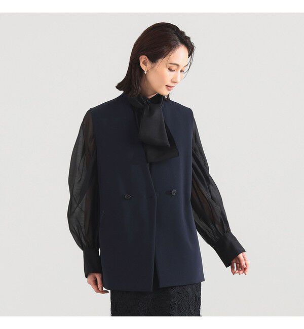 Demi-Luxe BEAMS 「	ラペルレス 2ボタン ジレ」|ダウン|