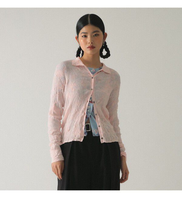 Ray BEAMS 「シアー リブ ニット ポロ カーディガン」|ニット・セーター|PINK