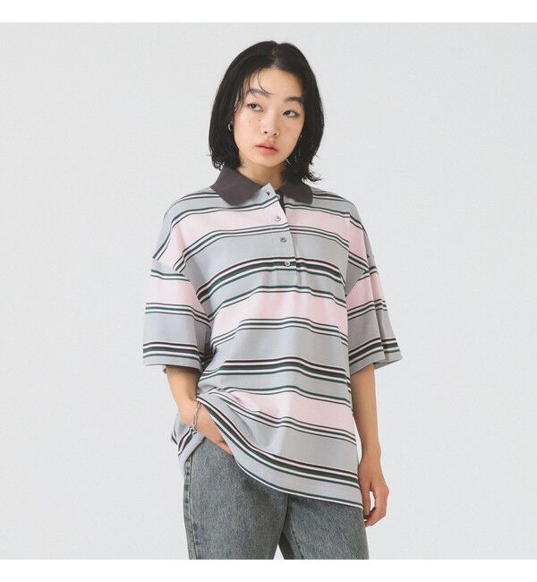Ray BEAMS 「マルチ ボーダー ビッグ ポロ」|ポロシャツ|GREY