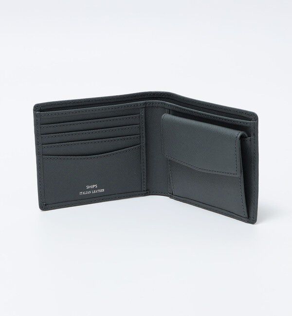 SHIPS「SHIPS:【SAFFIANO LEATHER】 イタリアンレザー 2つ折 財布」|財布|ダークグレー