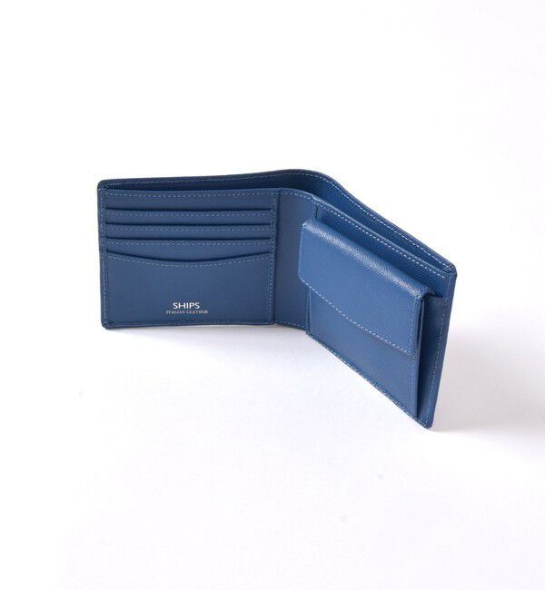 SHIPS「SHIPS:【SAFFIANO LEATHER】 イタリアンレザー 2つ折 財布」|財布|コバルトブルー