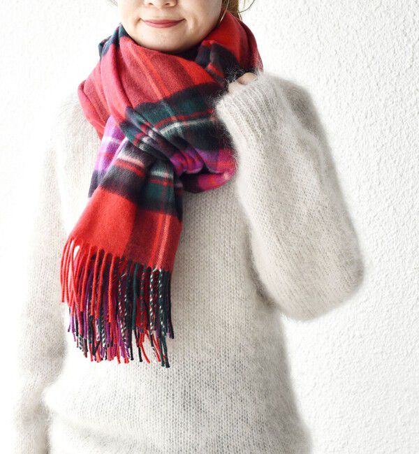 SHIPS for women「【SHIPS別注】JOHNSTONS:カシミヤチェックストール」|ストール|レッド