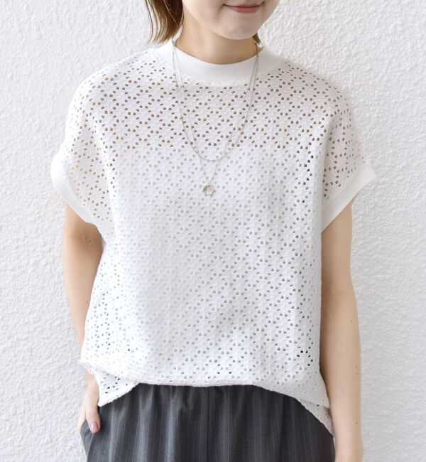 SHIPS for women「《一部追加予約》【WEB限定】〈手洗い可能〉アイレット クルーネック プルオーバー」|Tシャツ・カットソー|ライトホワイト