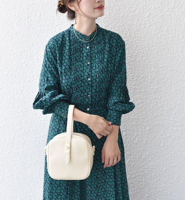 SHIPS for women「〈手洗い可能〉ドット / 花柄 バンドカラー サイド プリーツ ワンピース」|ワンピース|