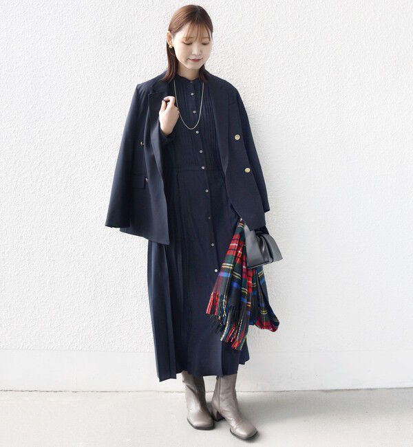 SHIPS for women「〈手洗い可能〉ドット / 花柄 バンドカラー サイド プリーツ ワンピース」|ワンピース|