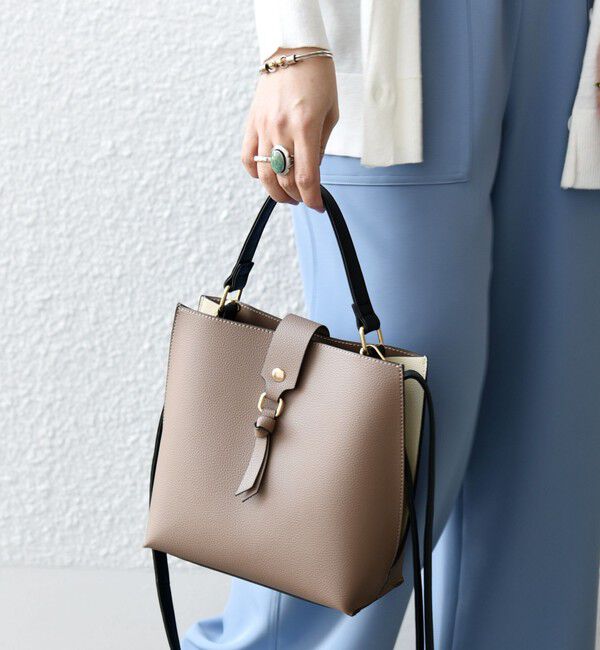 SHIPS any「《一部追加予約》SHIPS any: バイカラー2WAY スクエア ショルダー バッグ」|ショルダー・メッセンジャー|ベージュ