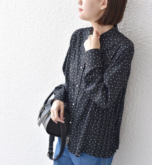 SHIPS for women「【WEB限定】〈手洗い可能〉ストレッチ ジョーゼット プリーツ ブラウス」|シャツ・ブラウス|ブラック系