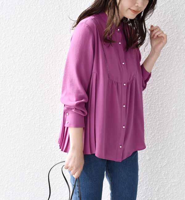 SHIPS for women「【WEB限定】〈手洗い可能〉ストレッチ ジョーゼット プリーツ ブラウス」|シャツ・ブラウス|