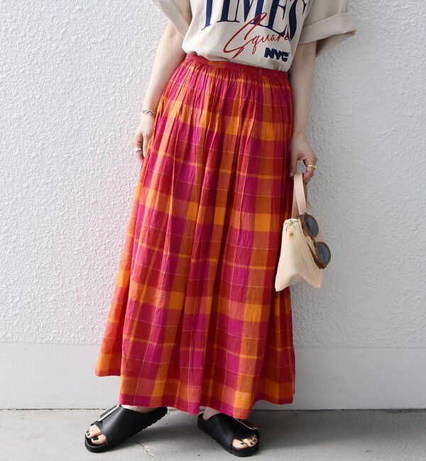 SHIPS any「SHIPS any:〈洗濯機可能〉カラー チェック ギャザー フレア スカート」|スカート|