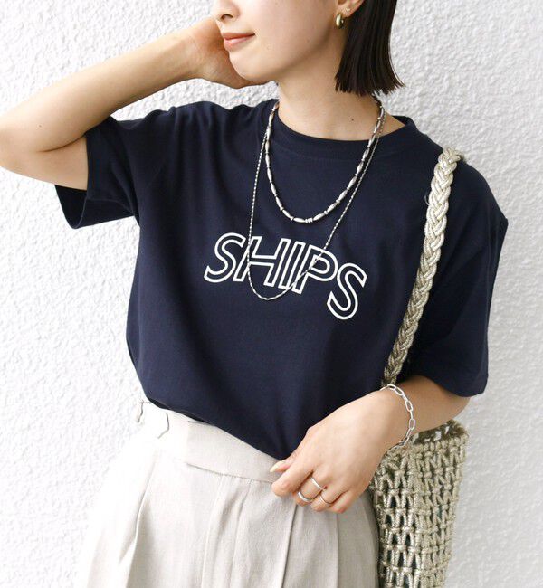 SHIPS for women「【WEB限定】 SHIPS ラウンド プリント ロゴ TEE」|Tシャツ・カットソー|