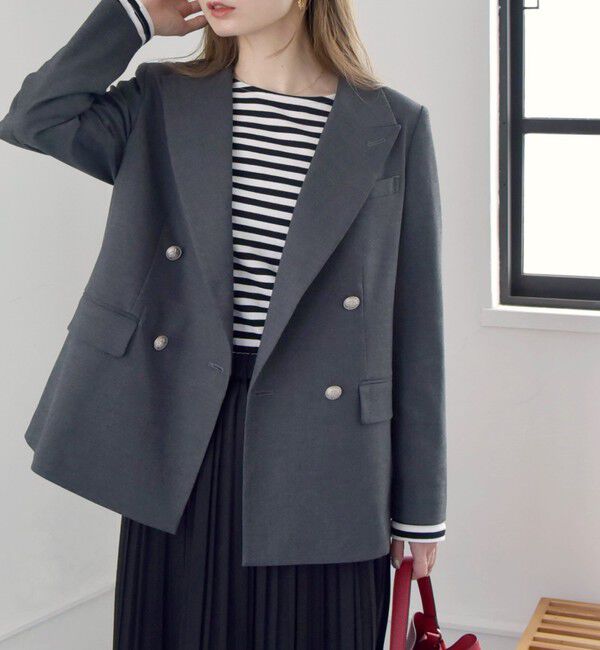 quaranciel「quaranciel:〈洗濯機可能〉ハンサム ダブルブレスト ブレザー ジャケット（セットアップ対応）」|テーラードジャケット|グレー