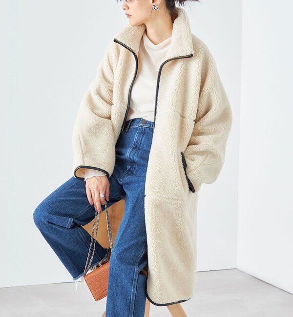 SHIPS for women「* 〈手洗い可能〉パイピング ドルマン ボア コート ◇」|その他|オフホワイト