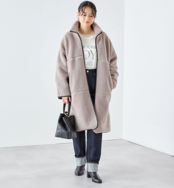 SHIPS for women「* 〈手洗い可能〉パイピング ドルマン ボア コート ◇」|その他|