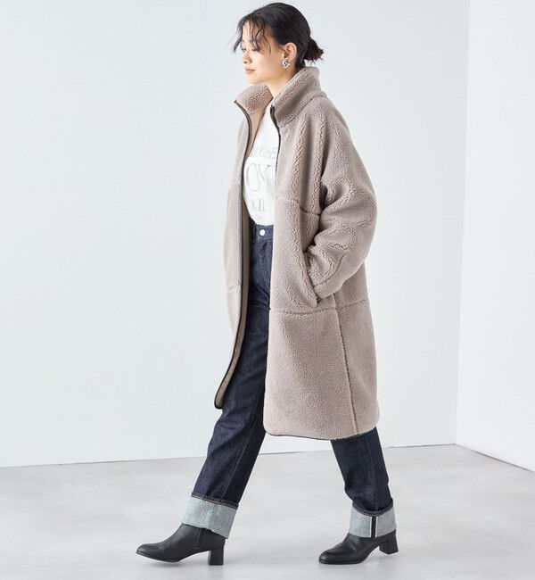 SHIPS for women「* 〈手洗い可能〉パイピング ドルマン ボア コート ◇」|その他|