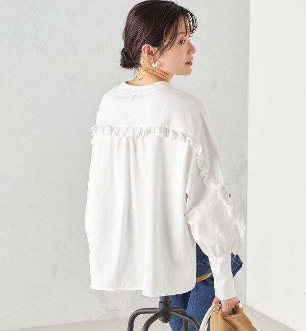 SHIPS for women「〈洗濯機可能〉ロング リブ スリーブ フリル カットソー」|Tシャツ・カットソー|