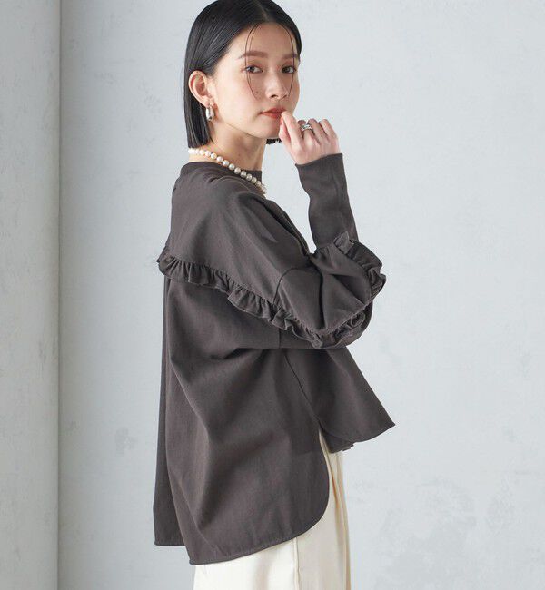 SHIPS for women「〈洗濯機可能〉ロング リブ スリーブ フリル カットソー」|Tシャツ・カットソー|