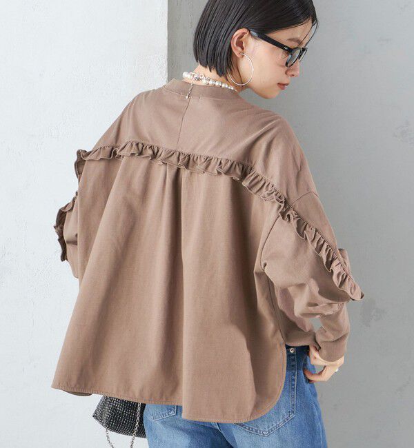 SHIPS for women「〈洗濯機可能〉ロング リブ スリーブ フリル カットソー」|Tシャツ・カットソー|ブラウン