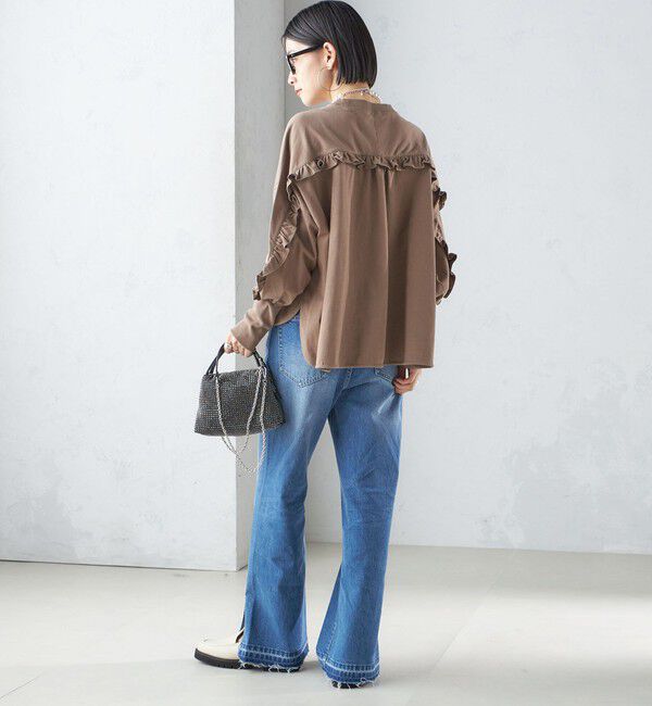 SHIPS for women「〈洗濯機可能〉ロング リブ スリーブ フリル カットソー」|Tシャツ・カットソー|