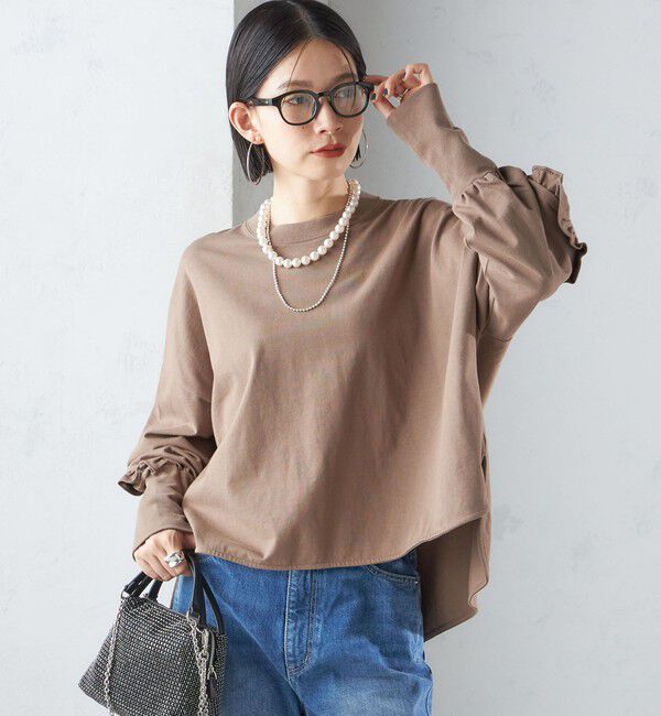 SHIPS for women「〈洗濯機可能〉ロング リブ スリーブ フリル カットソー」|Tシャツ・カットソー|