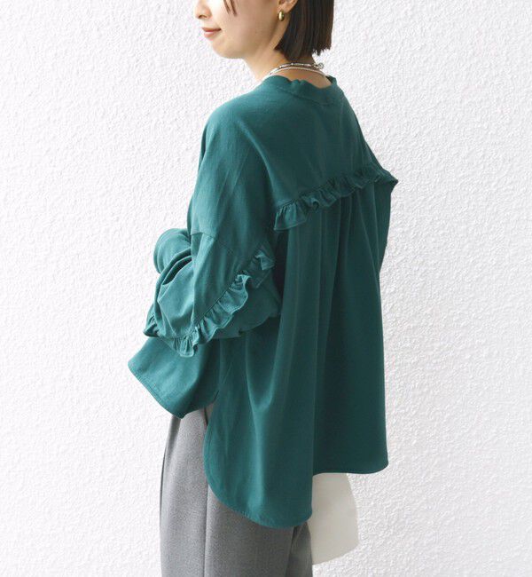 SHIPS for women「〈洗濯機可能〉ロング リブ スリーブ フリル カットソー」|Tシャツ・カットソー|