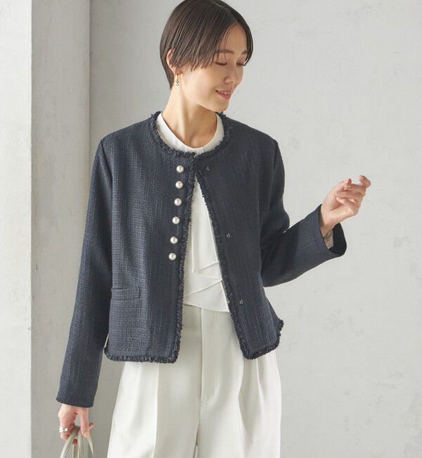 SHIPS for women「〈セレモニー対応可〉スラブ ツイード ノーカラー ジャケット（セットアップ対応）」|ノーカラージャケット|
