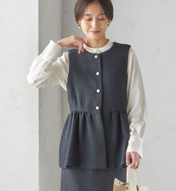 SHIPS for women「〈セレモニー対応可〉スラブ ツイード ジレ（セットアップ対応）」|ベスト・ジレ|ネイビー
