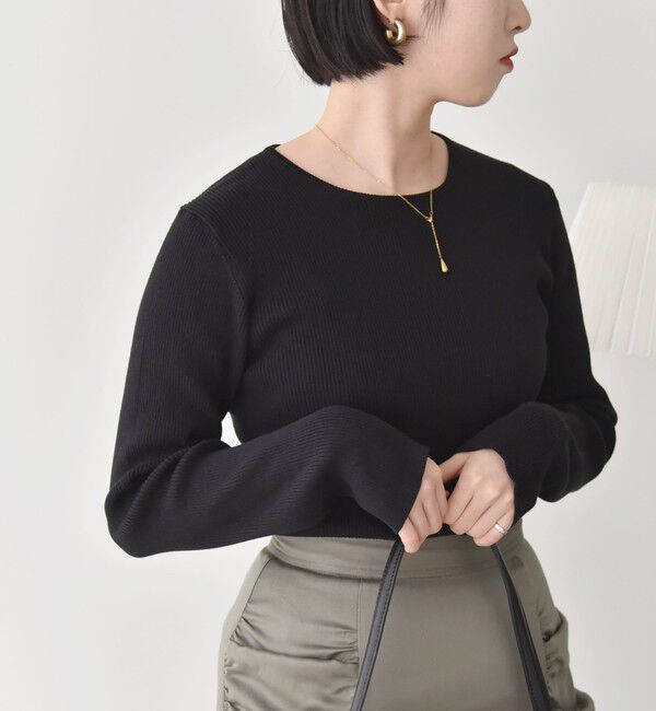 quaranciel「quaranciel:〈手洗い可能〉コットン リブ クルーネック ニット」|ニット・セーター|ブラック