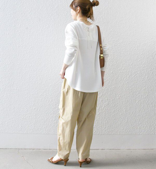 SHIPS any「SHIPS any:〈洗濯機可能〉ワッフル  レースアップ ラウンドヘム プルオーバー」|Tシャツ・カットソー|