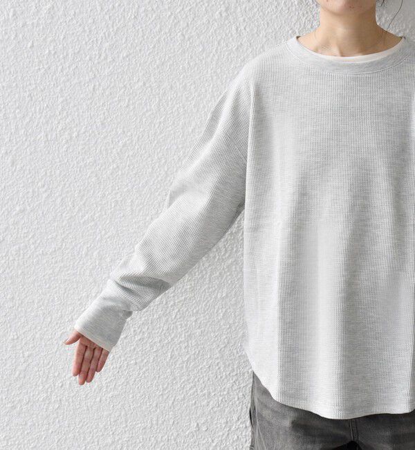 SHIPS any「SHIPS any:〈洗濯機可能〉ワッフル  レースアップ ラウンドヘム プルオーバー」|Tシャツ・カットソー|